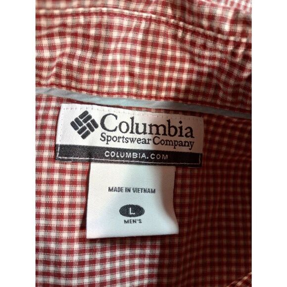 Columbia Shirt Men's Large Red Check Button Front Short Sleeve - Picture 6 of 8